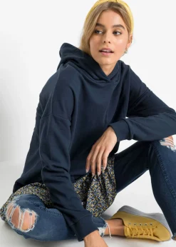 bonprix bonprix Vestido tipo sudadera con aspecto 2 en 1 Azul-amarillo New