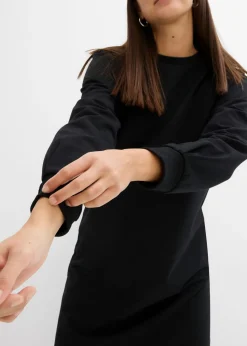 bonprix bonprix Vestido tipo sudadera con mangas abullonadas Negro Outlet
