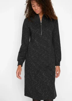 bonprix bonprix Vestido tipo sudadera con cuello troyer Negro New