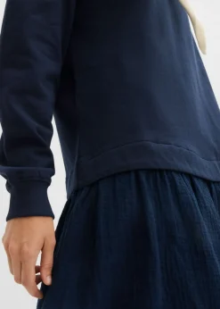bonprix bonprix Vestido tipo sudadera con falda Azul marino Sale