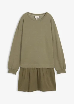 bonprix bonprix Vestido tipo sudadera con falda Verde oliva Sale