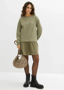 bonprix bonprix Vestido tipo sudadera con falda Verde oliva Sale