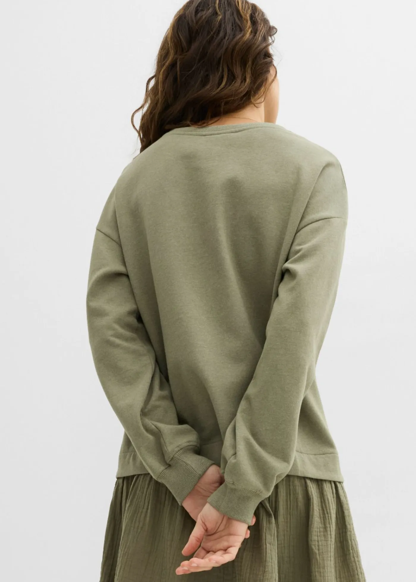 bonprix bonprix Vestido tipo sudadera con falda Verde oliva Sale