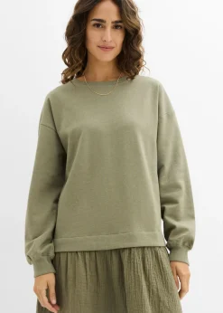 bonprix bonprix Vestido tipo sudadera con falda Verde oliva Sale