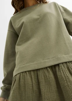 bonprix bonprix Vestido tipo sudadera con falda Verde oliva Sale
