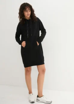 bonprix bonprix Vestido tipo sudadera de algodón puro Negro