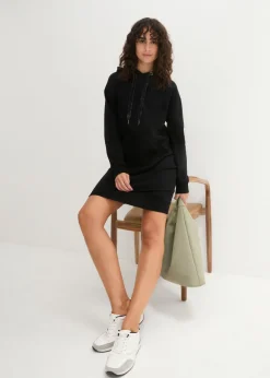 bonprix bonprix Vestido tipo sudadera de algodón puro Negro