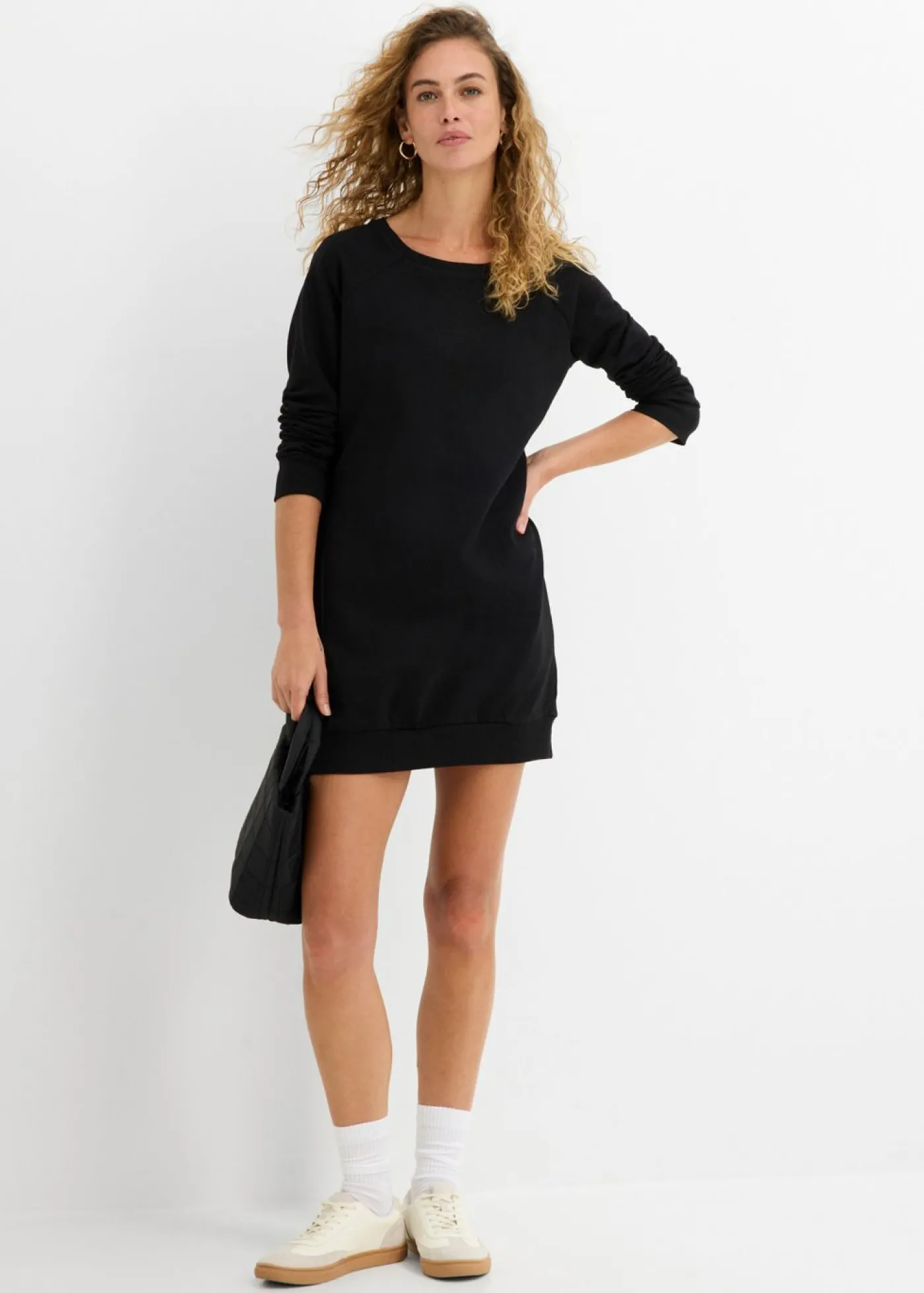 bonprix bonprix Vestido tipo sudadera de felpa suave Negro