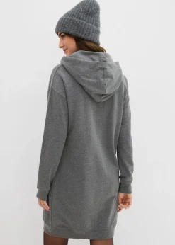 bonprix bonprix Vestido tipo sudadera de algodón puro Gris jaspeado Discount