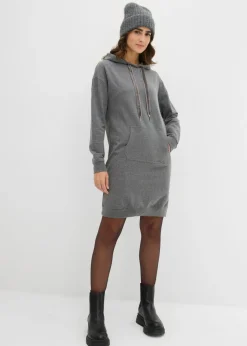 bonprix bonprix Vestido tipo sudadera de algodón puro Gris jaspeado Discount