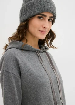 bonprix bonprix Vestido tipo sudadera de algodón puro Gris jaspeado Discount