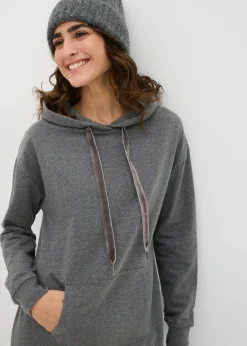 bonprix bonprix Vestido tipo sudadera de algodón puro Gris jaspeado Discount