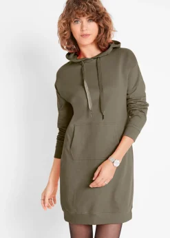 bonprix bonprix Vestido tipo sudadera de algodón puro Verde oliva oscuro Best