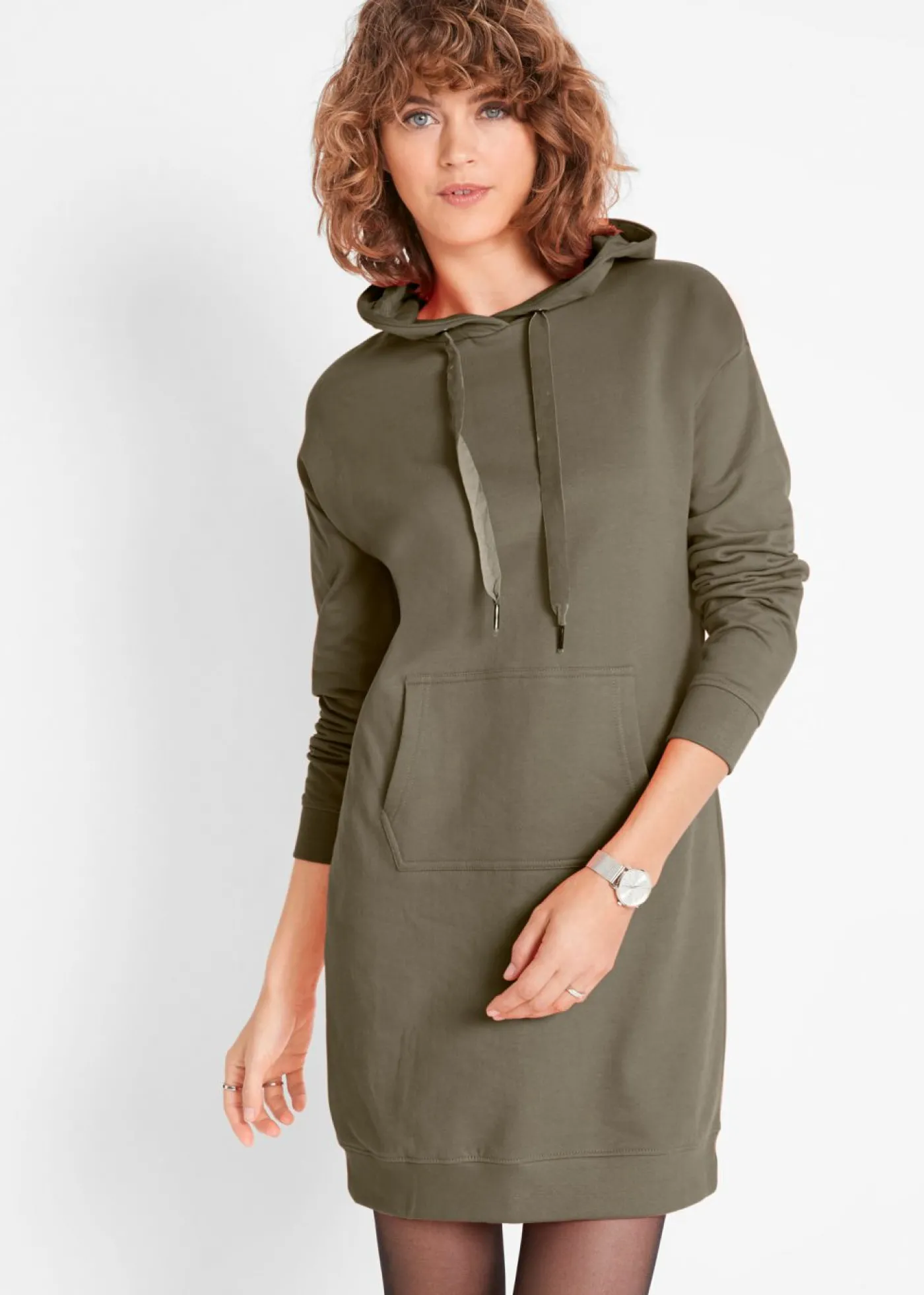 bonprix bonprix Vestido tipo sudadera de algodón puro Verde oliva oscuro Best