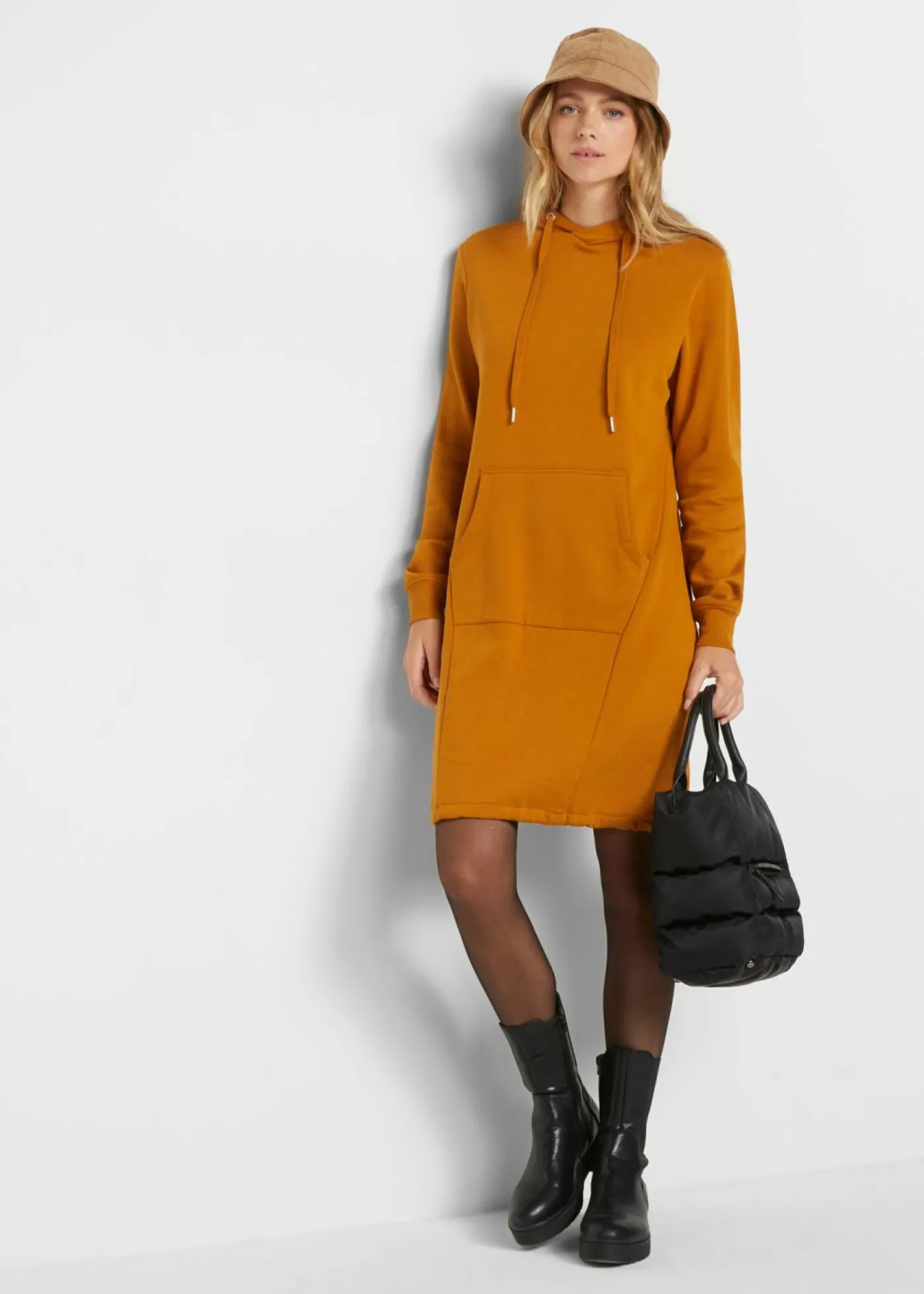 bonprix bonprix Vestido tipo sudadera de mezcla de algodón marrón canela Sale