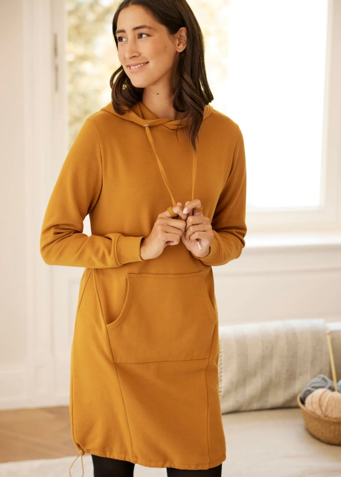 bonprix bonprix Vestido tipo sudadera de mezcla de algodón marrón canela Sale