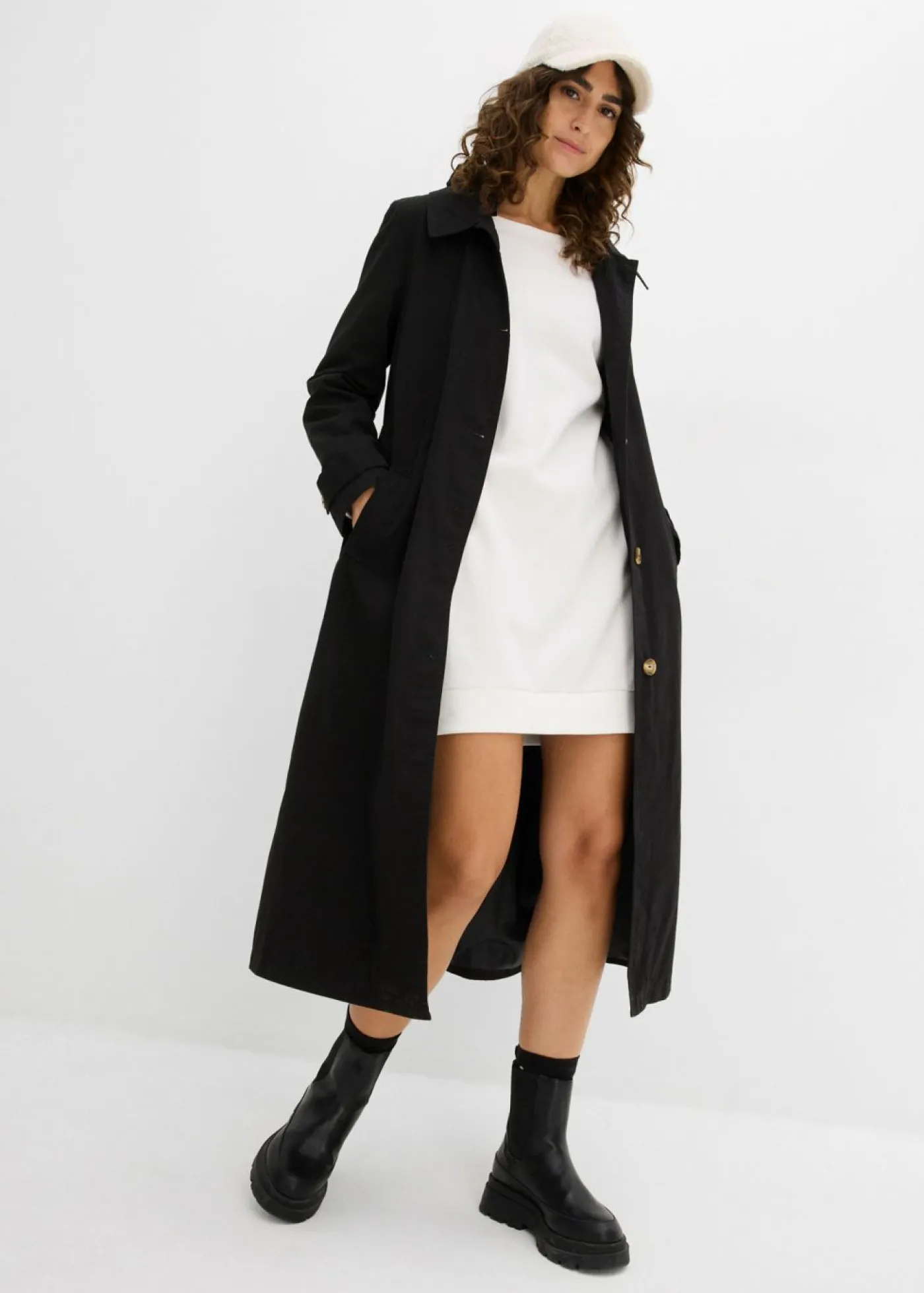 bonprix bonprix Vestido tipo sudadera de felpa suave Blanco lana Hot