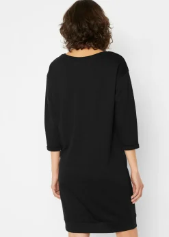 bonprix bonprix Vestido tipo sudadera, mangas 3/4, interior suave Negro New