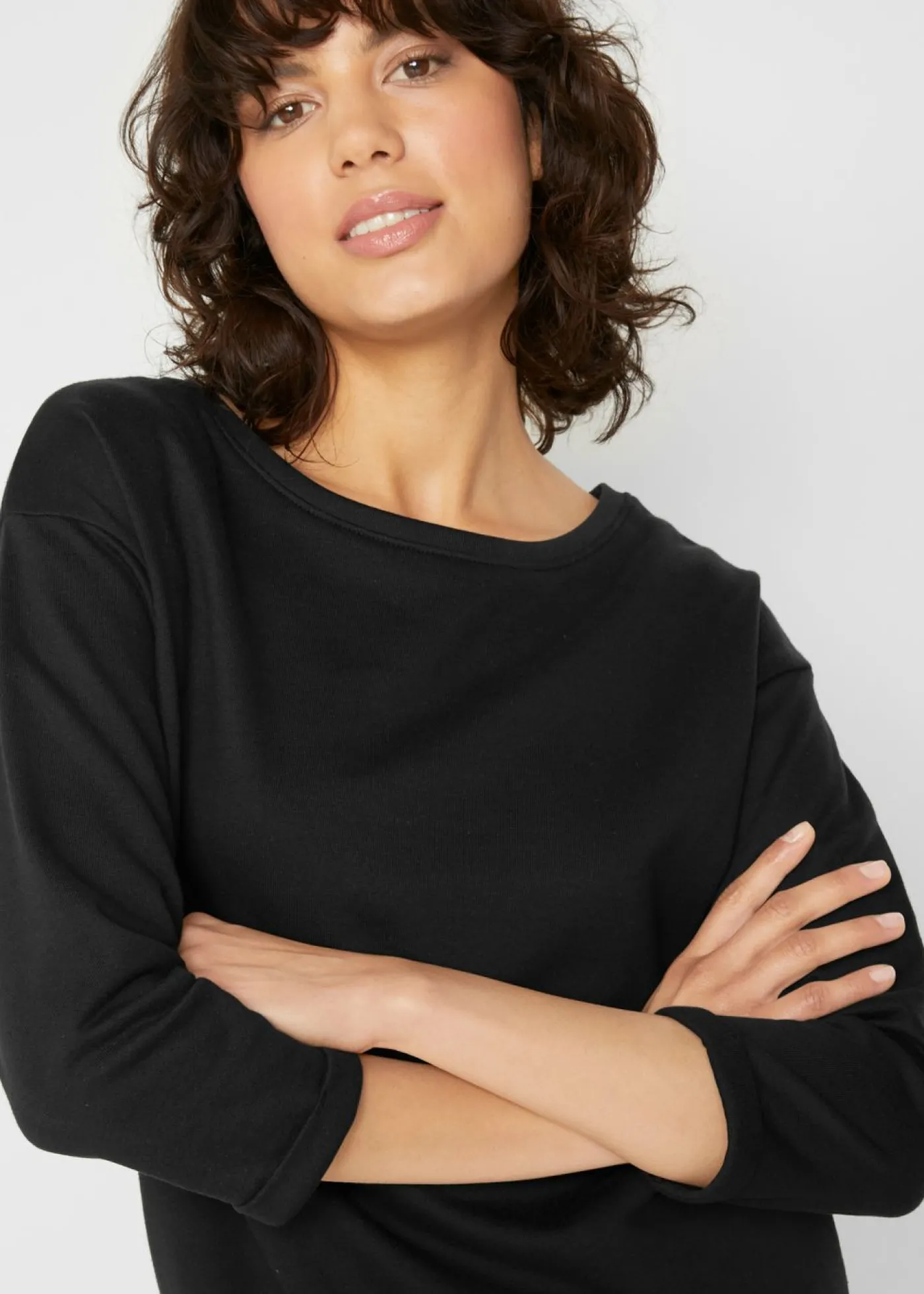 bonprix bonprix Vestido tipo sudadera, mangas 3/4, interior suave Negro New
