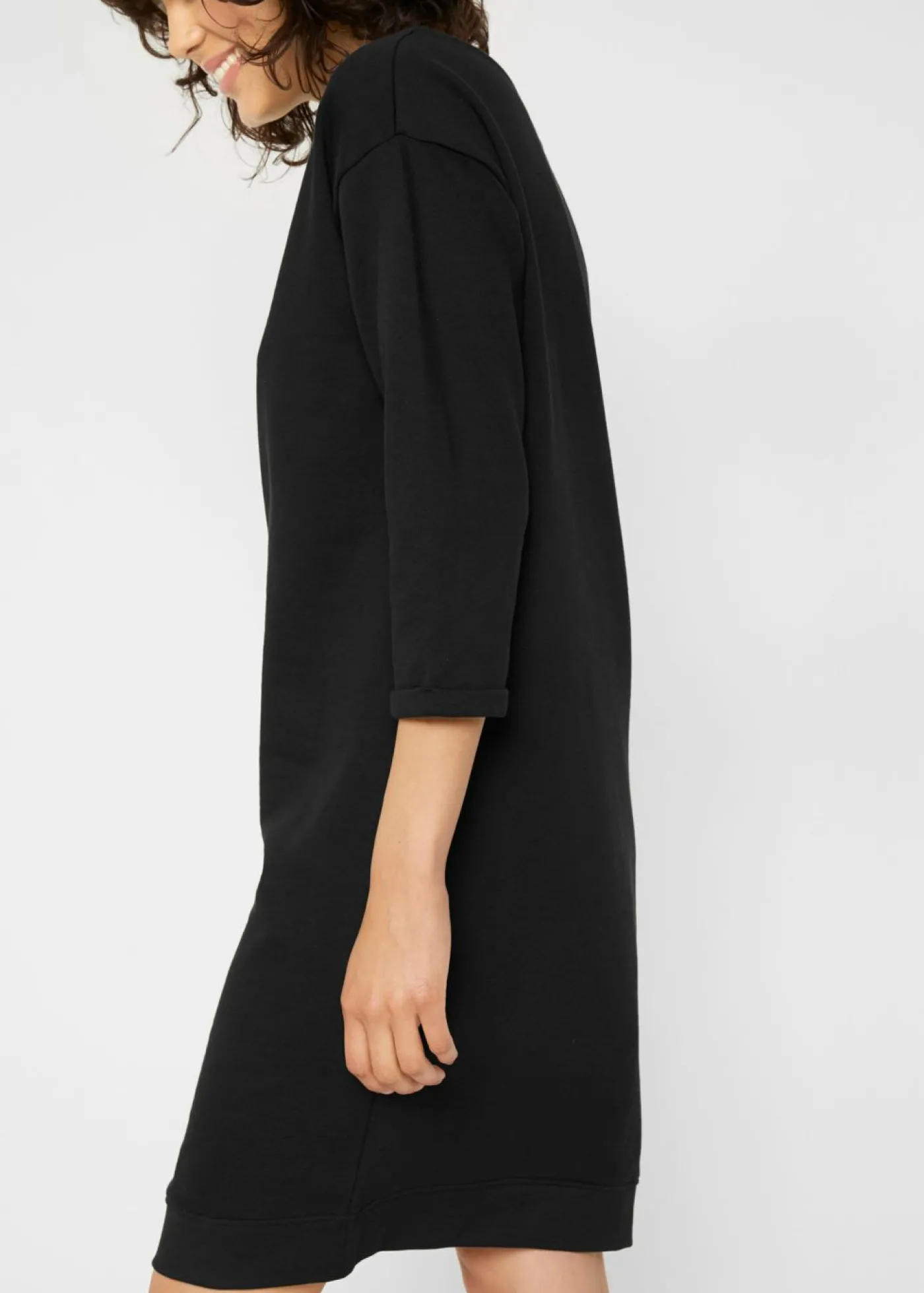 bonprix bonprix Vestido tipo sudadera, mangas 3/4, interior suave Negro New