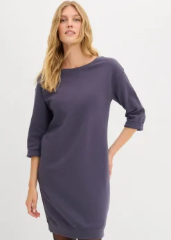 bonprix bonprix Vestido tipo sudadera, mangas 3/4, interior suave arándano New