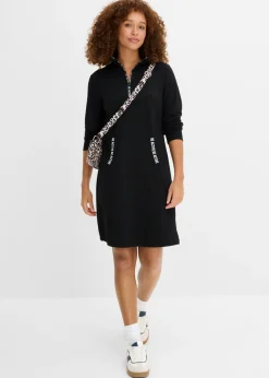 bonprix bonprix Vestido tipo sudadera suave Negro estampado Outlet