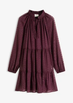 bonprix bonprix Vestido tipo túnica con efecto brillante rojo burdeos Hot
