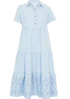 bonprix bonprix Vestido tipo túnica de algodón puro con bordado calado Azul perla Discount
