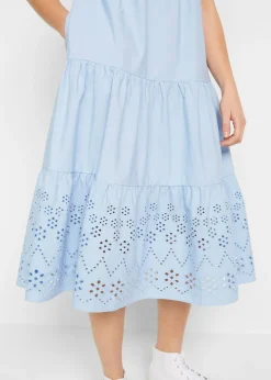 bonprix bonprix Vestido tipo túnica de algodón puro con bordado calado Azul perla Discount