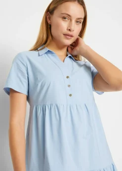 bonprix bonprix Vestido tipo túnica de algodón puro con bordado calado Azul perla Discount