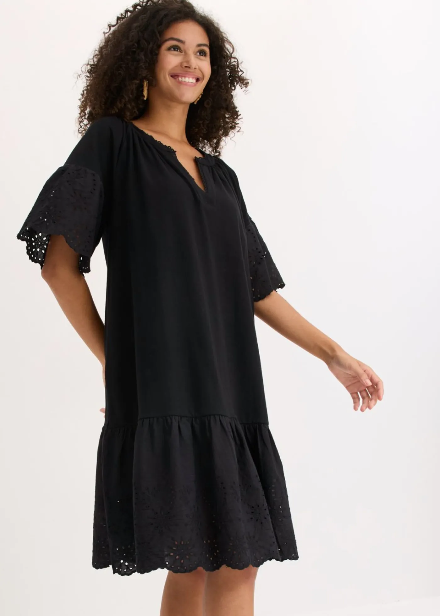 bonprix bonprix Vestido tipo túnica de algodón orgánico puro Negro Hot