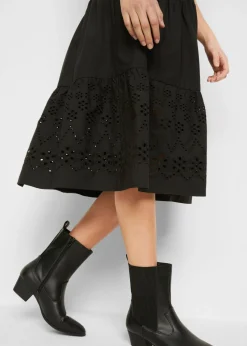 bonprix bonprix Vestido tipo túnica de algodón puro con bordado calado Negro Online