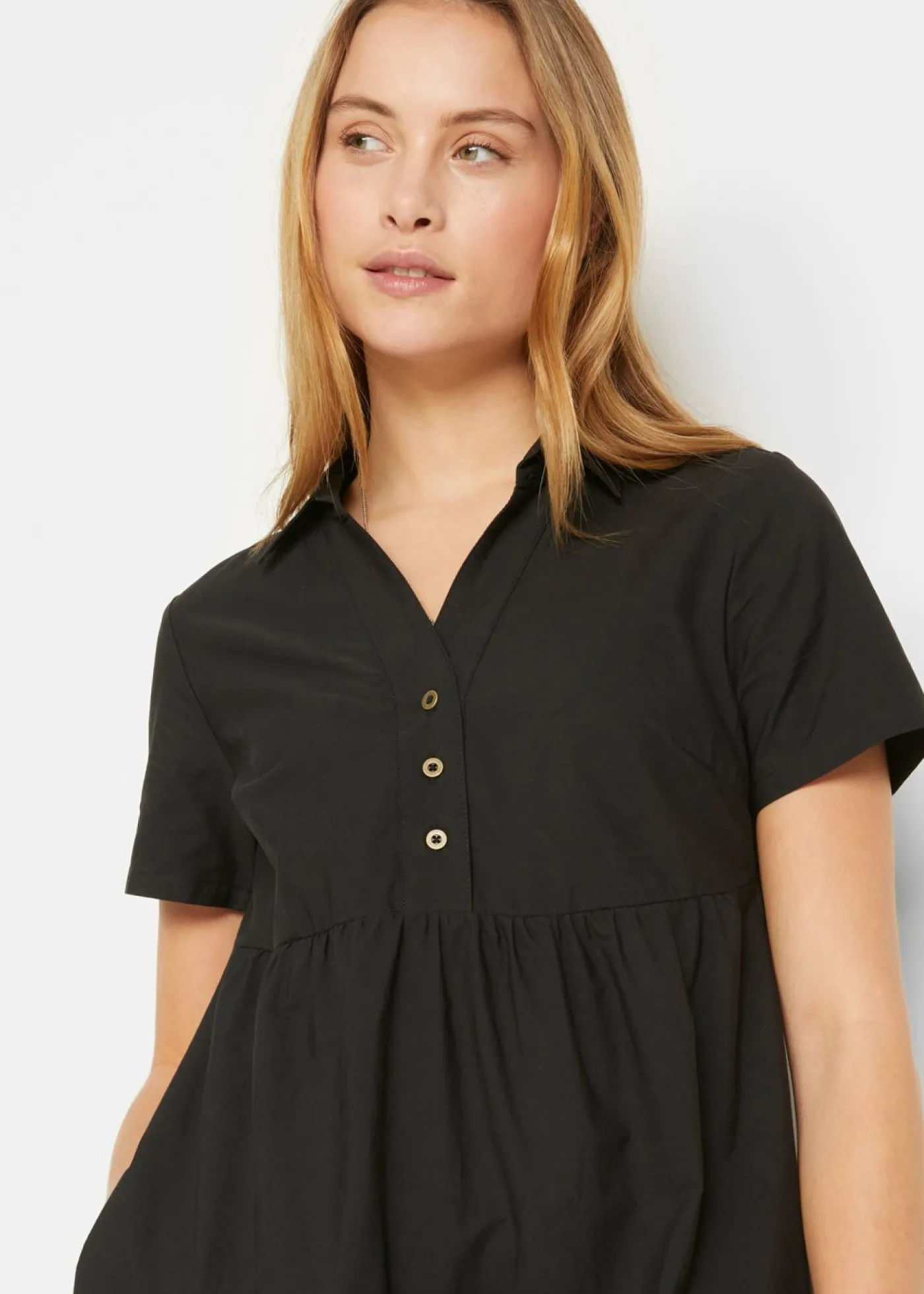 bonprix bonprix Vestido tipo túnica de algodón puro con bordado calado Negro Online