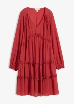 bonprix bonprix Vestido tipo túnica de gasa estructurada Cereza Discount