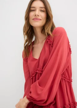 bonprix bonprix Vestido tipo túnica de gasa estructurada Cereza Discount