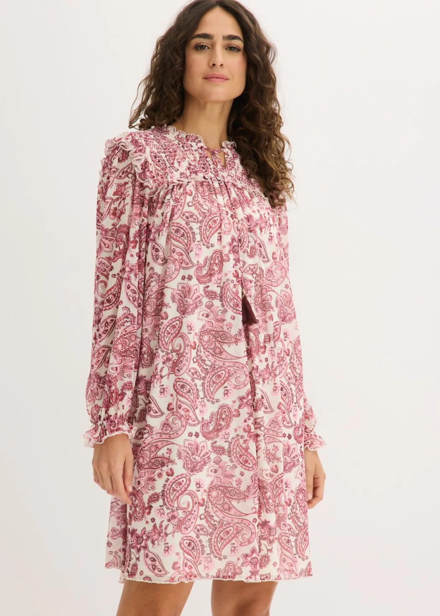 bonprix bonprix Vestido tipo túnica de malla suave Blanco lana Online