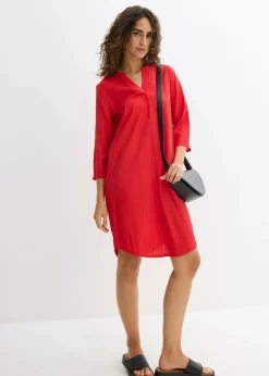 bonprix bonprix Vestido tipo túnica de mezcla de viscosa con efecto estructurado fresa Sale
