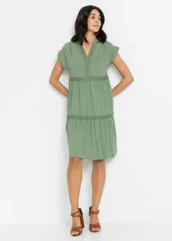 bonprix bonprix Vestido tipo túnica de mezcla de viscosa suave Verde pino Outlet