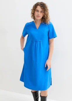 bonprix bonprix Vestido tipo túnica de mezcla de lino y algodón con bolsillos Azur Clearance