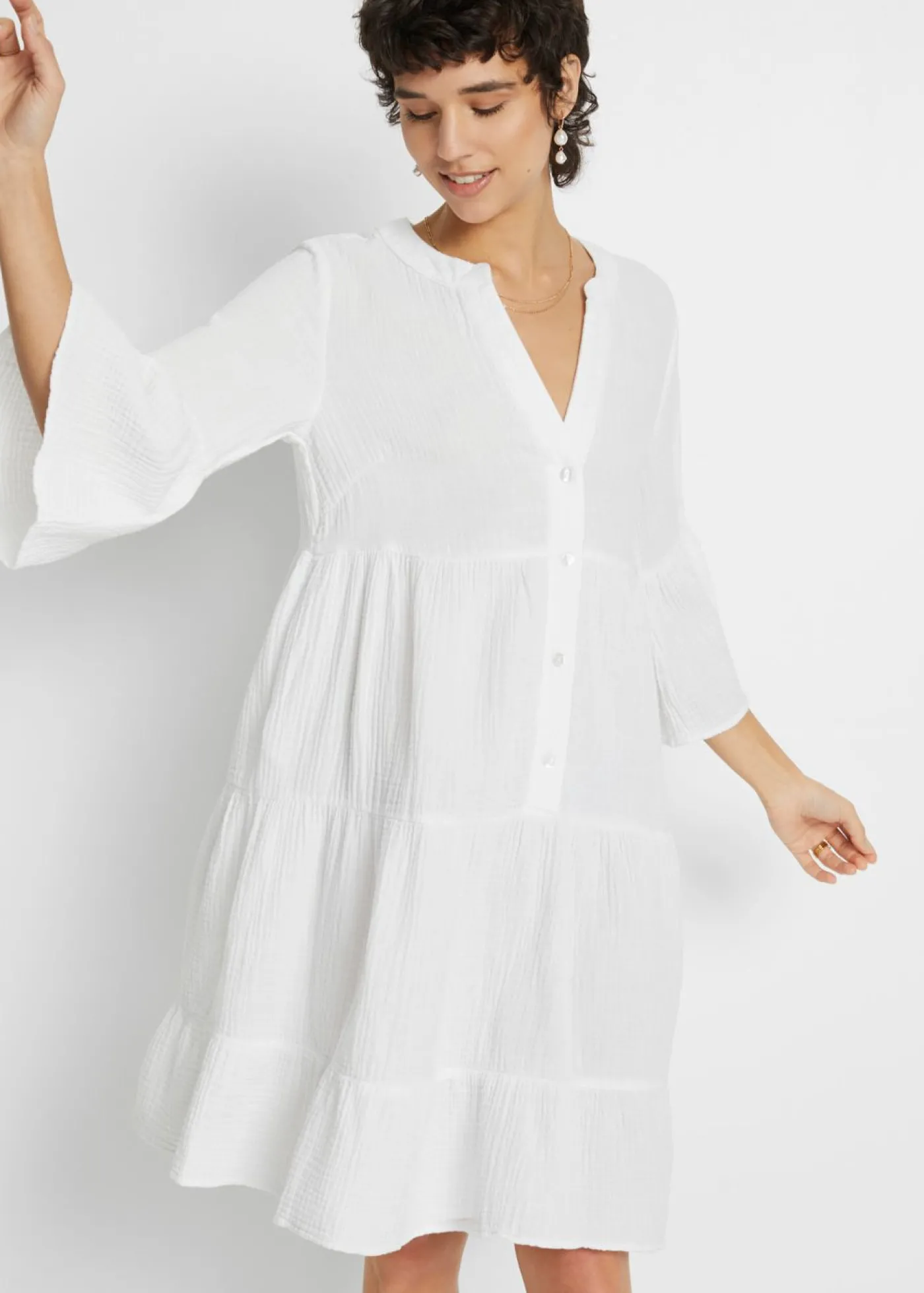 bonprix bonprix Vestido tipo túnica de muselina Blanco Outlet