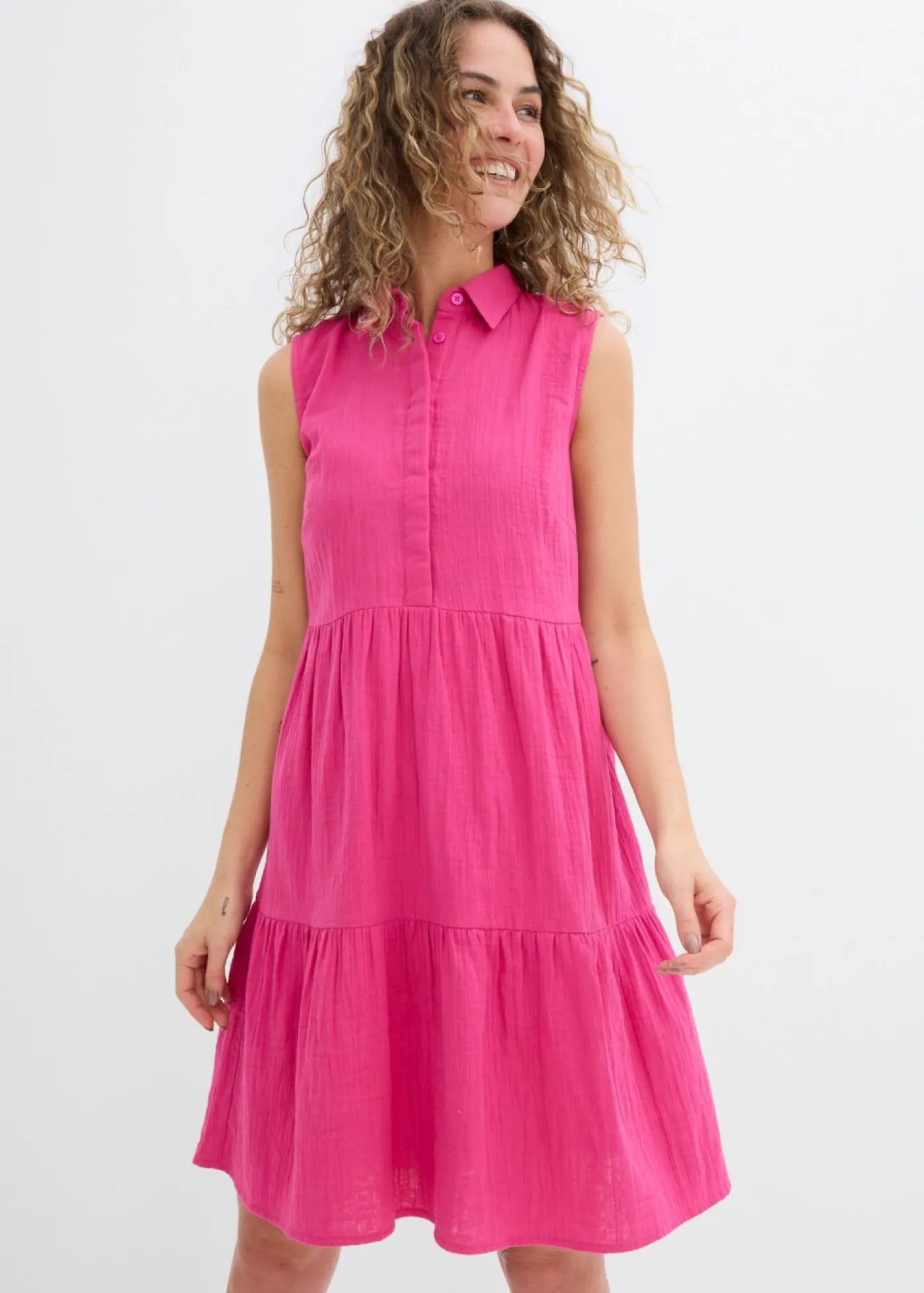 bonprix bonprix Vestido tipo túnica de muselina ligera fucsia Best