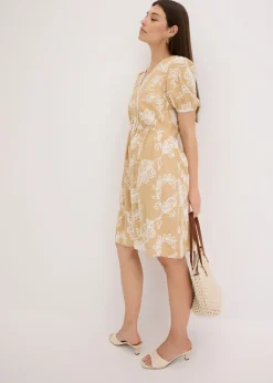 bonprix bonprix Vestido tipo túnica de viscosa vaporosa con bordado Beige de flores Online
