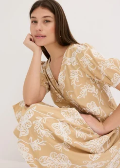 bonprix bonprix Vestido tipo túnica de viscosa vaporosa con bordado Beige de flores Online