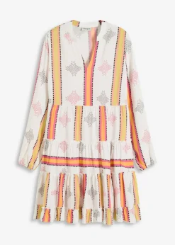 bonprix bonprix Vestido tipo túnica de viscosa fluida Blanco lana-naranja estampado Online