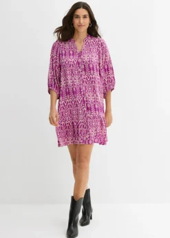 bonprix bonprix Vestido tipo túnica de viscosa suave zumo de uva-beige tiza Clearance