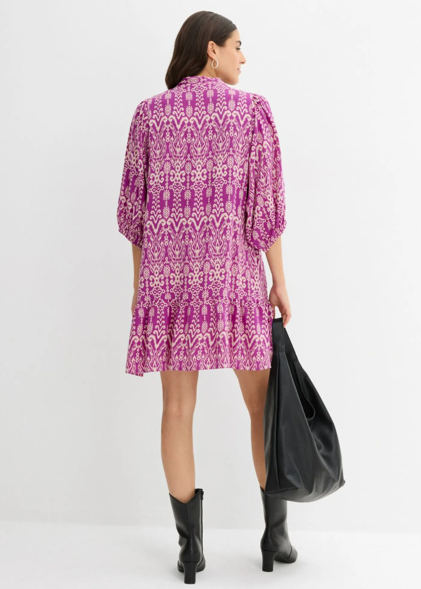 bonprix bonprix Vestido tipo túnica de viscosa suave zumo de uva-beige tiza Clearance