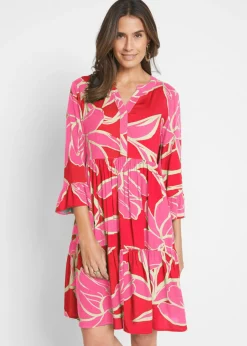 bonprix bonprix Vestido tipo túnica de viscosa fluida Blanco-azul de flores Clearance