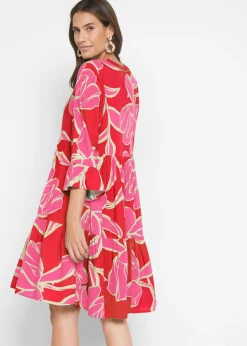 bonprix bonprix Vestido tipo túnica de viscosa fluida Blanco-azul de flores Clearance