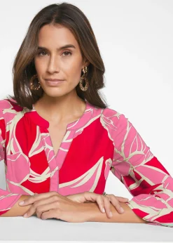 bonprix bonprix Vestido tipo túnica de viscosa fluida Blanco-azul de flores Clearance