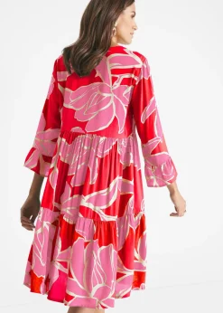 bonprix bonprix Vestido tipo túnica de viscosa fluida Blanco-azul de flores Clearance